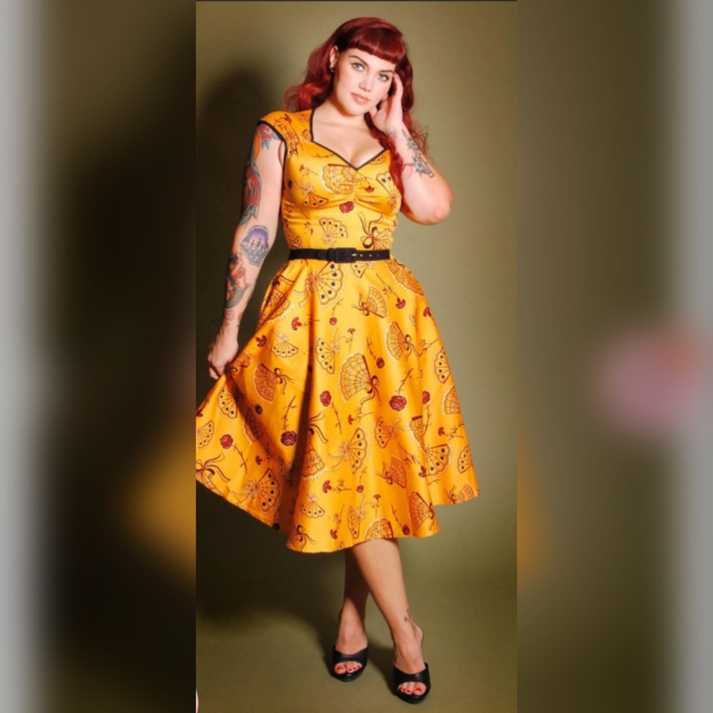 NWT Heidi Dress in Mustard Spanish Fans
